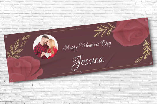Personalised Brown and Red Valentines Banner with any Image and Text