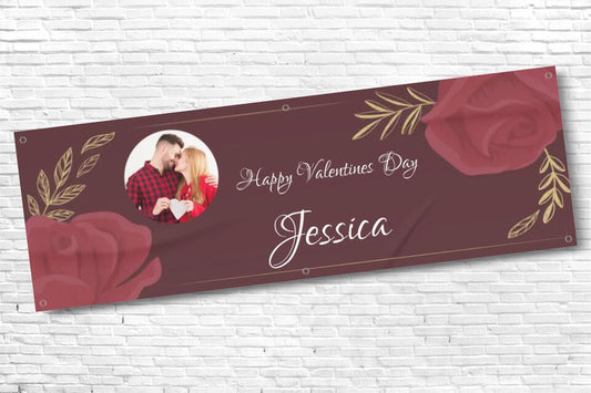 Personalised Brown and Red Valentines Banner with any Image and Text