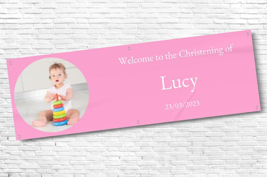 Personalised Light Pink Christening Banner with any photo and text