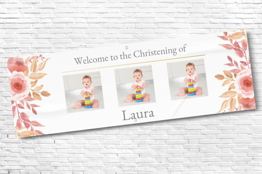 Personalised Triple Photo Christening Banner with any text
