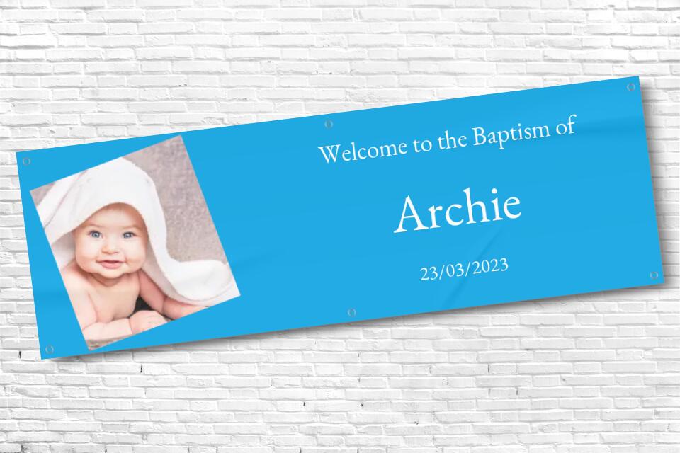 Personalised Blue Baptism Banner with any text and photo