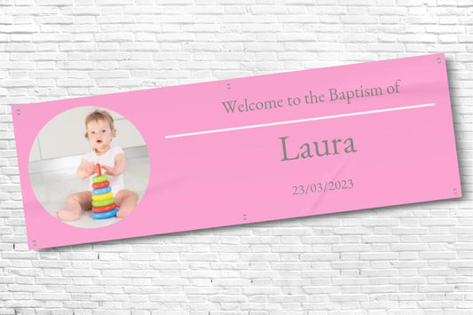 Personalised Light Pink Baptism Banner with any text and photo