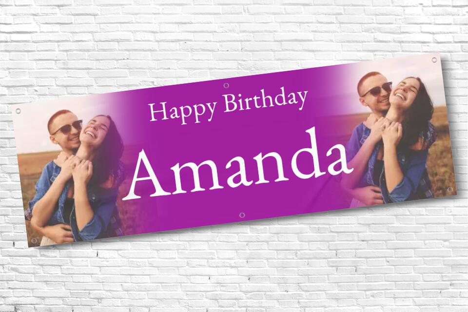 Personalised twin Photo with Purple fade Birthday Banner