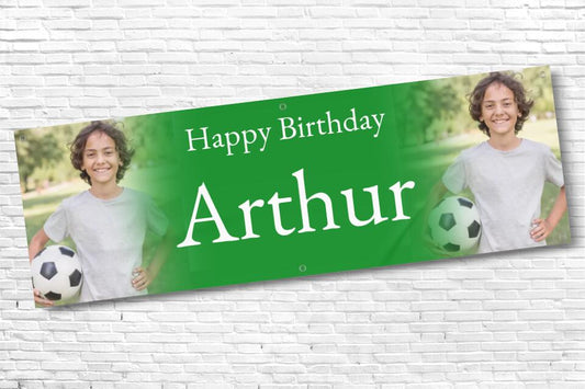 Personalised twin Photo with Green fade Birthday Banner