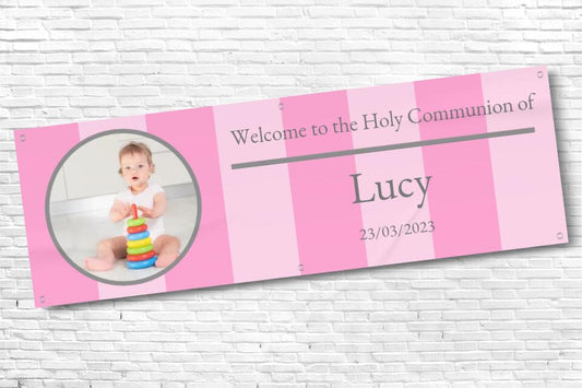Personalised Pink Stripe Holy Communion Banner