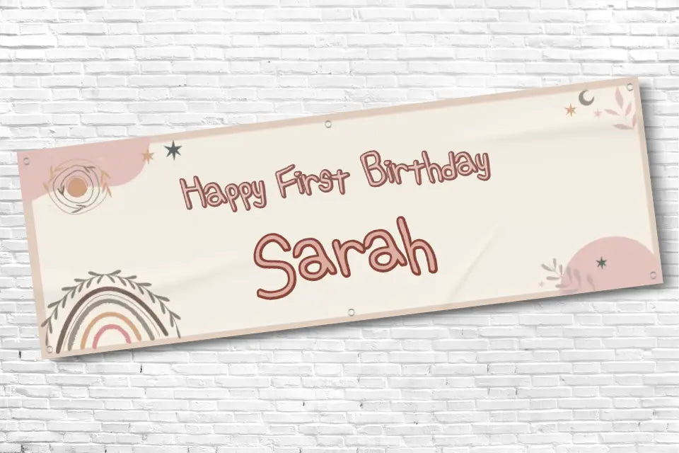 Personalised Girls 1st Birthday Boho Banner With Any Text
