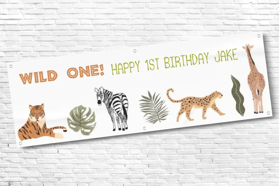 Personalised Boys Wild One Safari 1st Birthday Banner With Any Text