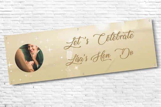 Personalised Gold Sparkle Photo Hen Do Banner