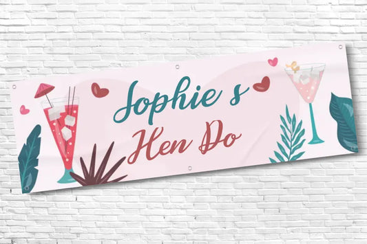 Personalised Pink Cocktails Hen Do Banner