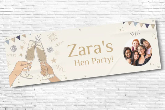 Personalised Gold Champagne Photo Hen Do Banner