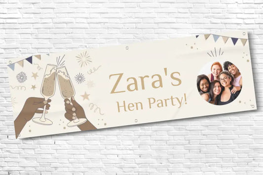 Personalised Gold Champagne Bunting Photo Hen Do Banner