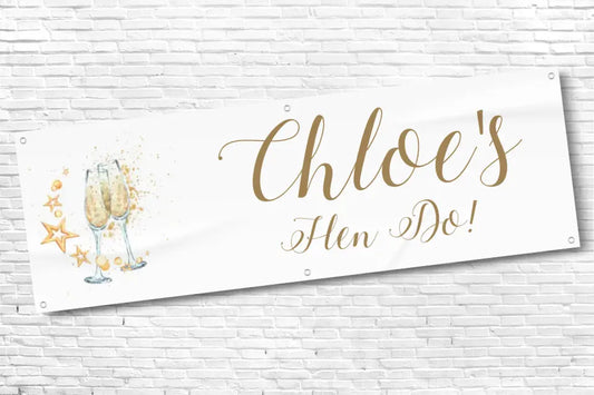 Personalised Gold Champagne Stars Hen Do Banner