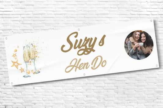 Personalised Gold Champagne Stars Photo Hen Do Banner