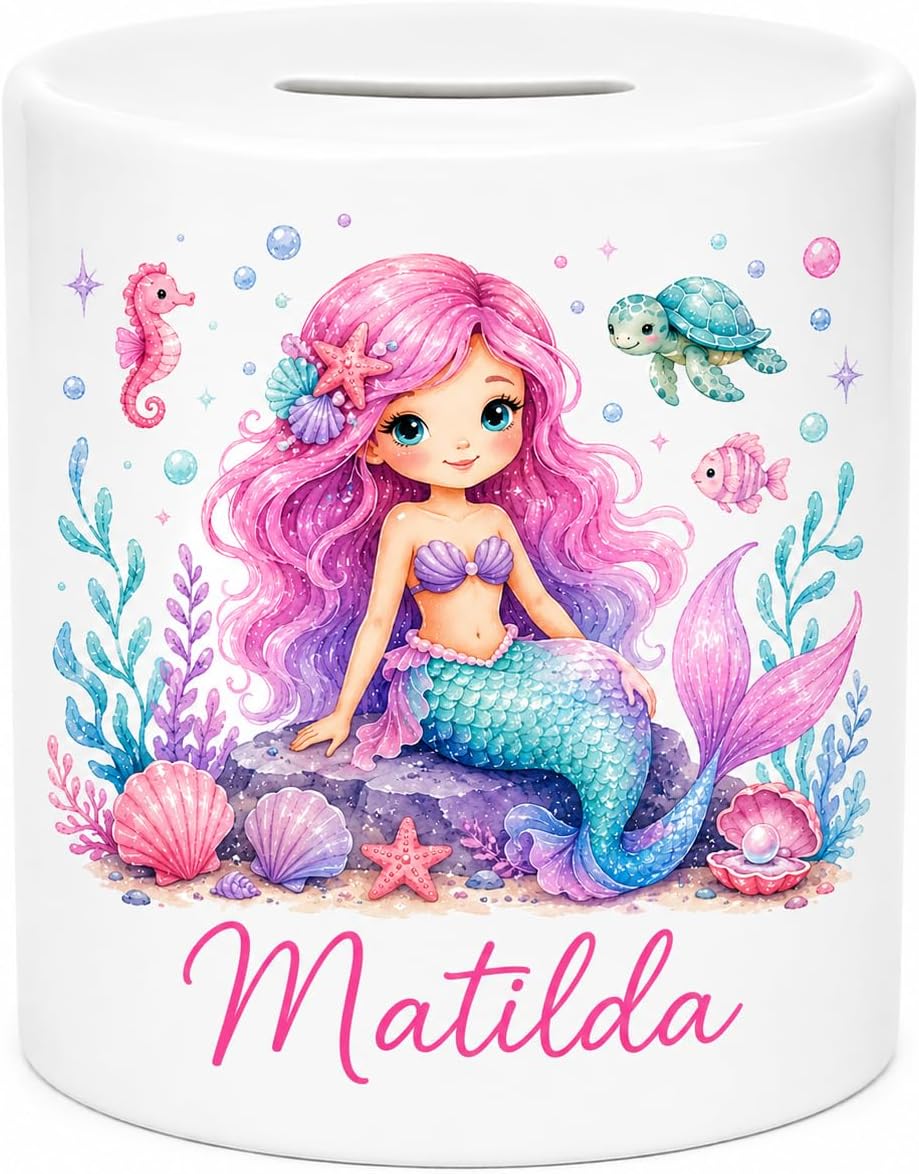 Vacso Trading Personalised Mermaid Money Box Ceramic Ocean Keepsake Gift for Girls