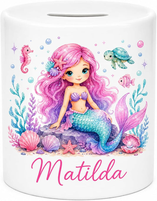 Vacso Trading Personalised Mermaid Money Box Ceramic Ocean Keepsake Gift for Girls
