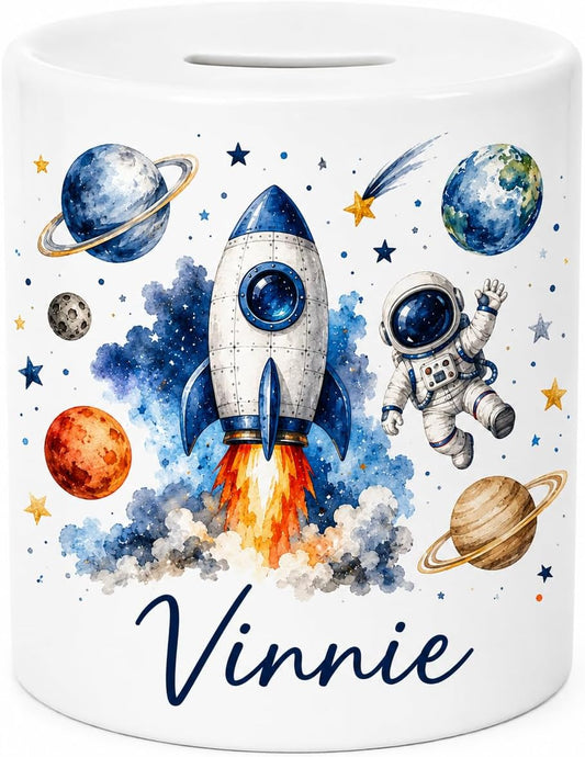 Vacso Trading Personalised Space Money Box Rocket Astronaut Ceramic