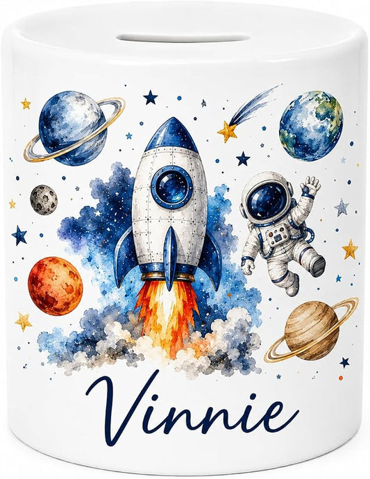 Vacso Trading Personalised Space Money Box Rocket Astronaut Ceramic