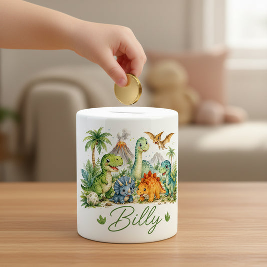 Vacso Trading Personalised Dinosaur Ceramic Money Box White