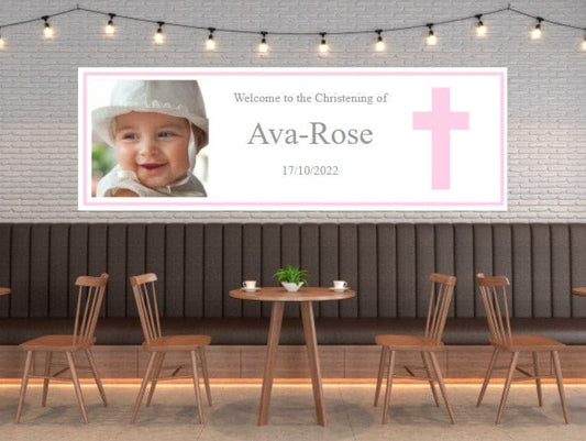 Girl's Personalised Pink Cross Ceremony Banner.