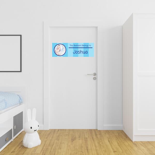 Boy's Personalised Blue Stripe Photo Bedroom Banner