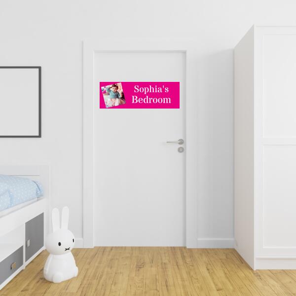 Girl's Personalised Pink Photo Slant Bedroom Banner