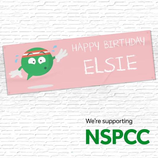 Official NSPCC Buddy character personalised pink banner
